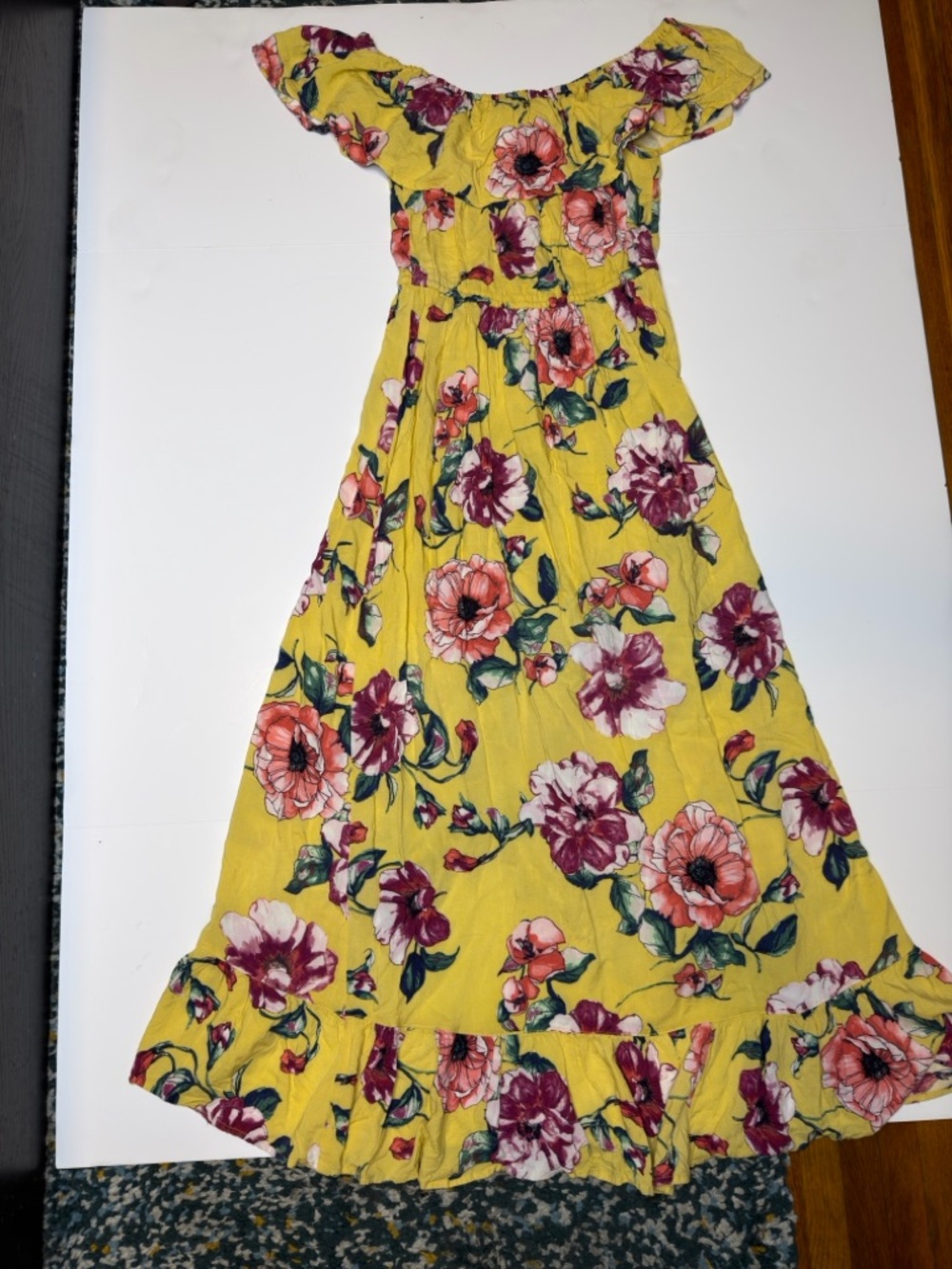 BAND OF GYPSIES Yellow Floral Maxi Dress Off Shoulder Ruffle High Low Hem Small - Picture 4 of 8